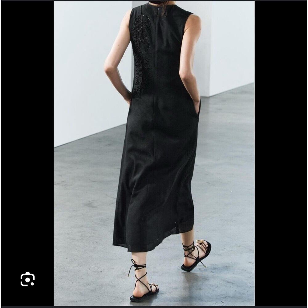 ZARA WOMAN SLEEVELESS EMBROIDERED MIDI DRESS ZW COLLECTION BLACK 6895/045 NEW - Picture 3 of 8